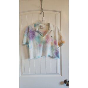 Lacoste Tie-Dye Cropped Polo Shirt Womens M Cotton Blend Multicolor